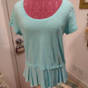 New Style & CO. Pacific Aqua Scoop Neck Tee With Small Peplum Woman's Size M